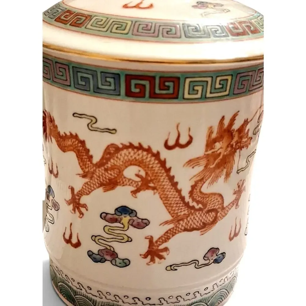 Vintage Chinese Mug with Lid Famille Rose Dragon Cup